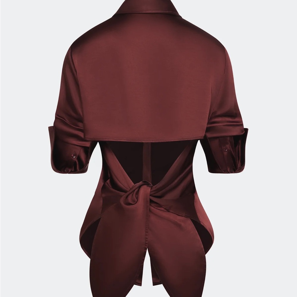 SIMON MILLER Loch Satin Button Up in Choco Brown